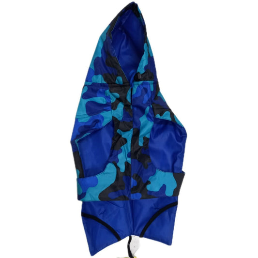 Kennel Printed Color Raincoat - Blue | Waterproof Camouflage Dog Coat with Hood - Kennel