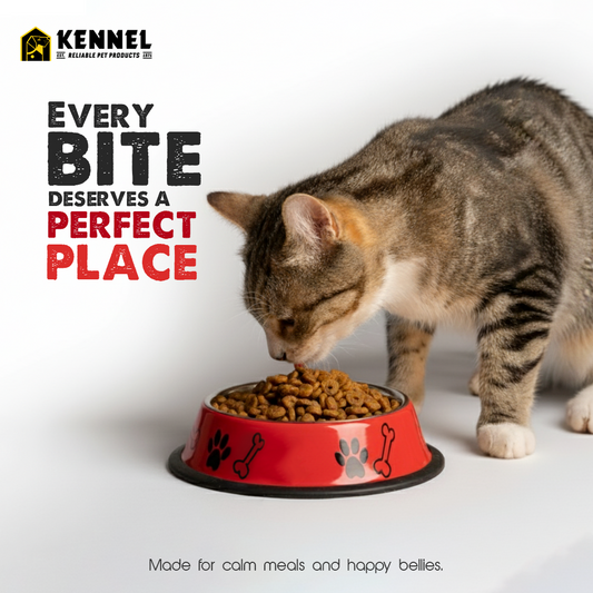 Kennel Anti-Skid Printed Steel Cat Feeding Bowl – Non-Slip, Durable & Easy to Clean (Assorted Colors)