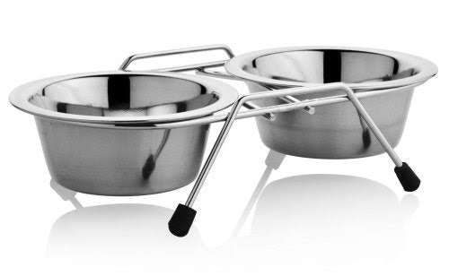 Kennel Wire Double Diner Dog Bowl (1qt) – Stainless Steel Feeding Station for Dogs - Kennel