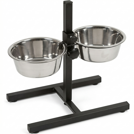 Kennel Steel Feeding Double Diner Bowl with Adjustable T-Stand – Elevated Food & Water Feeder for Dogs
