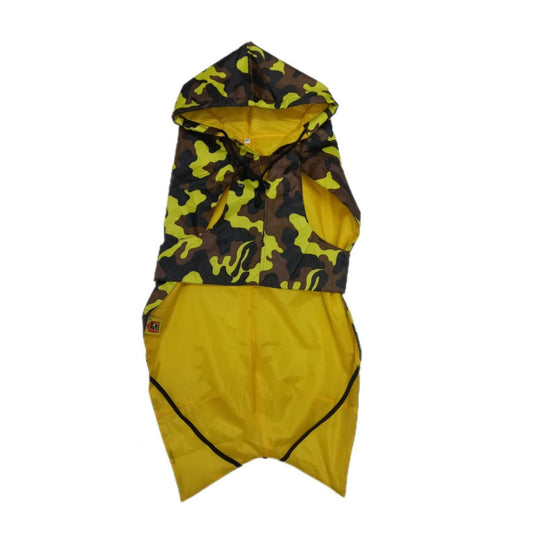 Kennel Printed Color Raincoat - Yellow | Waterproof Dog Coat with Hood - Kennel