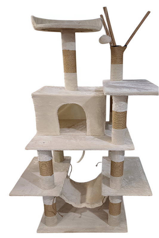 Kennel Sisal Scratching Posts Cat Tree – Multi-Level Cat Tower with Condo, Hammock & Toys - Kennel