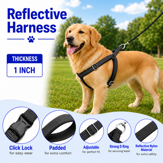 Kennel Reflective Padded Nylon Dog Harness – Click-Lock