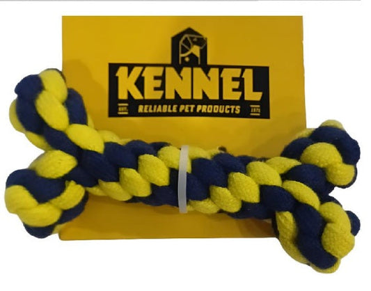 Kennel Bone Shape Rope Chew Dog Toy - Blue & Yellow
