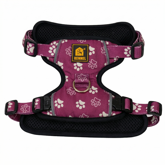 Kennel Purple Paws Print Full Body Harness | Adjustable No-Pull Harness | Soft, Lightweight & Comfortable
