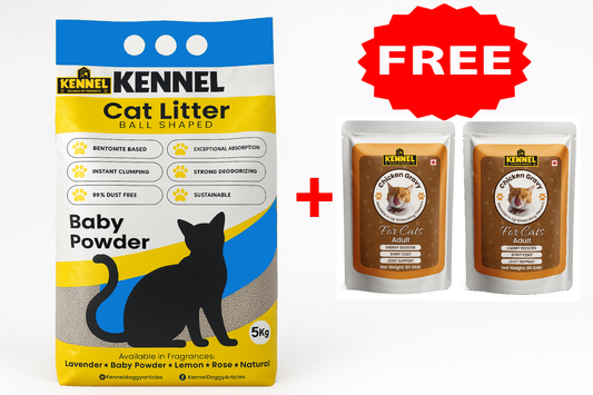 Kennel Cat Litter 5kg (White Ball-Shaped) + Free Chicken Gravy Cat Food 80g x 2