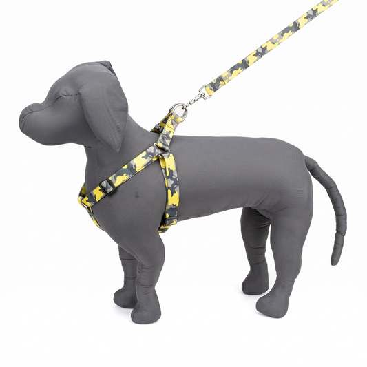Leopard Yellow Printed Padded Click Lock Adjustable Harness