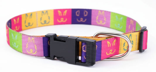 Kennel Adjustable Printed Nylon Dog Collar with Click Buckle – Multi Memes Print