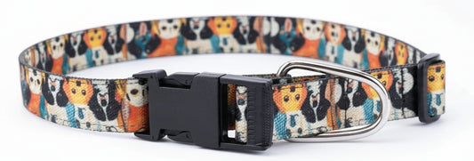 Kennel Adjustable Printed Nylon Dog Collar with Click Buckle – Multi Face Bright Print