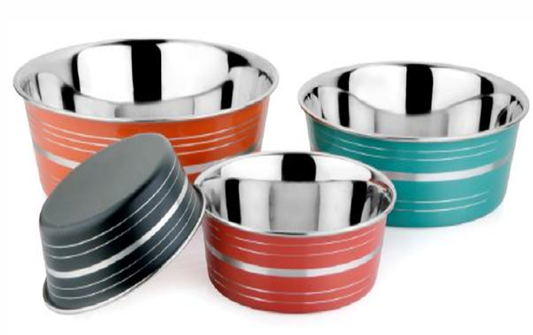 Kennel Heavy Stainless Steel Striped Pet Feeding Bowl – Color May Vary