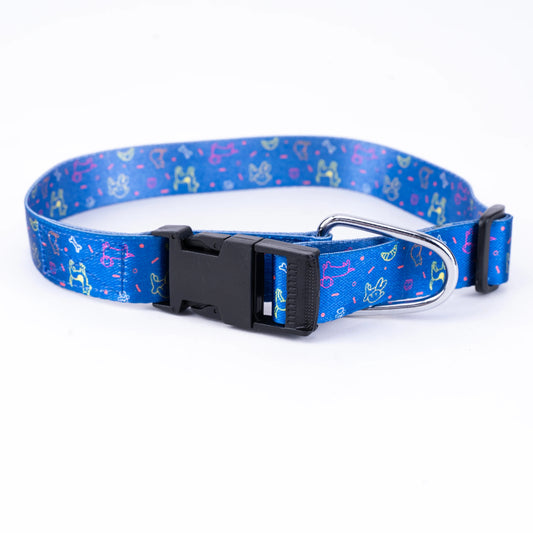 Kennel Adjustable Printed Nylon Dog Collar with Click Buckle – Blue Bash Print