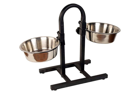 Kennel Adjustable Height Steel Feeding Bowl with U-Shaped Stand – Dual Elevated Pet Feeder