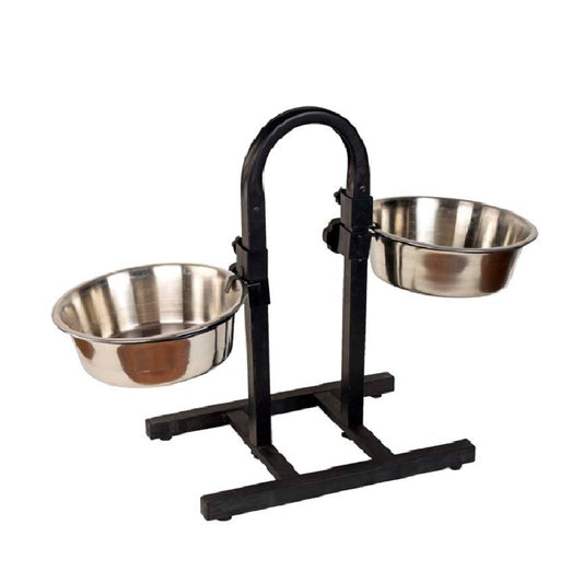 Kennel Adjustable Height Steel Feeding Bowl with U-Shaped Stand – Dual Elevated Pet Feeder
