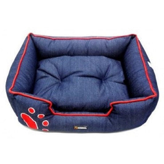 Kennel Denim Paw Print Sofa Bed for Dogs – Soft Elevated Cushion Bed with Stylish Paw Design