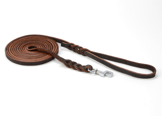 Kennel Leather Leash for Dogs (10 Feet) – Extra Long Genuine Leather Lead for Training & Walking