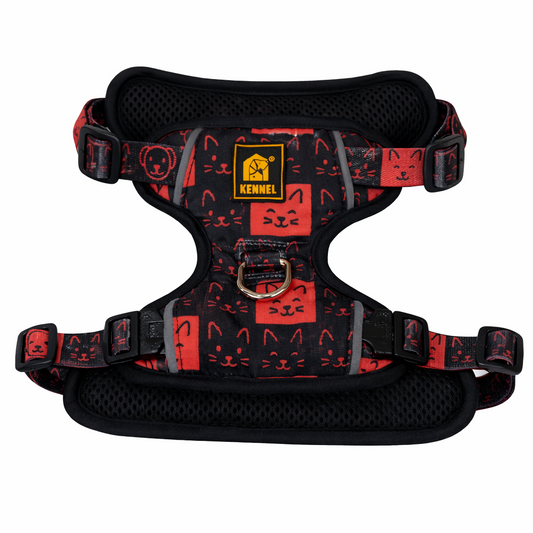 Kennel Red Black Memes Print Full Body Harness | Adjustable No-Pull Harness | Soft, Lightweight & Comfortable