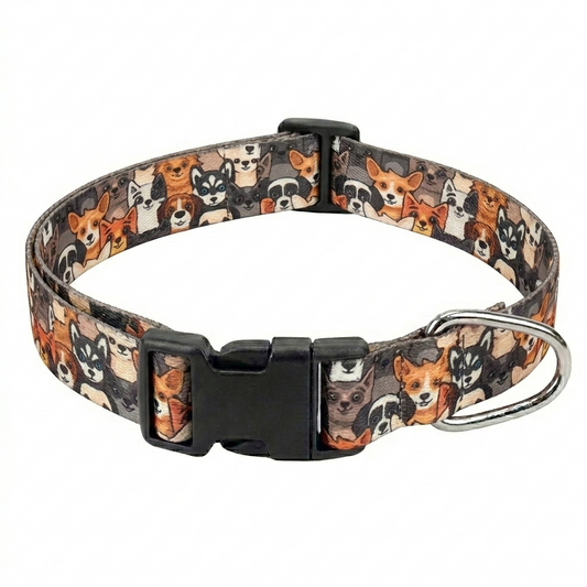 Kennel Printed Collar - Multi Face Brown
