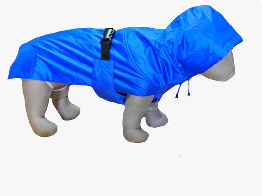 Kennel Plain Color Dog Raincoat – Blue Waterproof Pet Jacket with Hood
