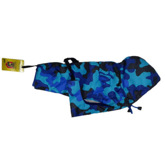 Kennel Printed Color Raincoat - Blue | Waterproof Camouflage Dog Coat with Hood