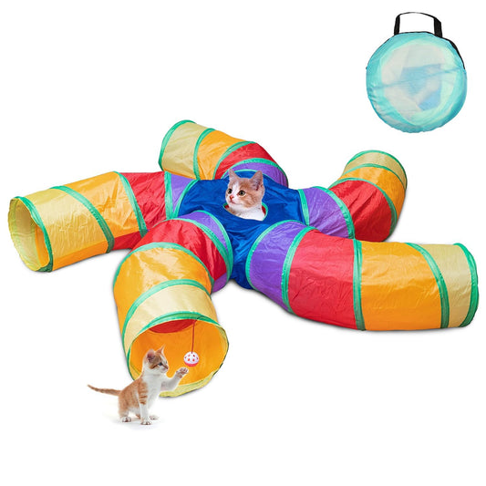Kennel 5-Way Collapsible Cat Tunnel with Peek Hole & Hanging Ball Toy