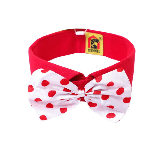 Kennel Dog Bow Tie Collar | Stylish Adjustable Fabric Pet Collar with Polka Dot Bow for Small & Medium Dogs