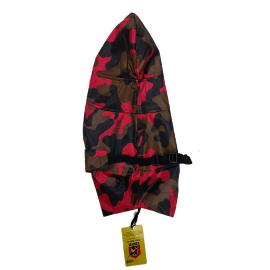 Kennel Printed Color Raincoat - Red | Waterproof Camouflage Dog Coat with Hood