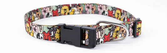 Kennel Adjustable Printed Nylon Dog Collar with Click Buckle – Animated Animals Print