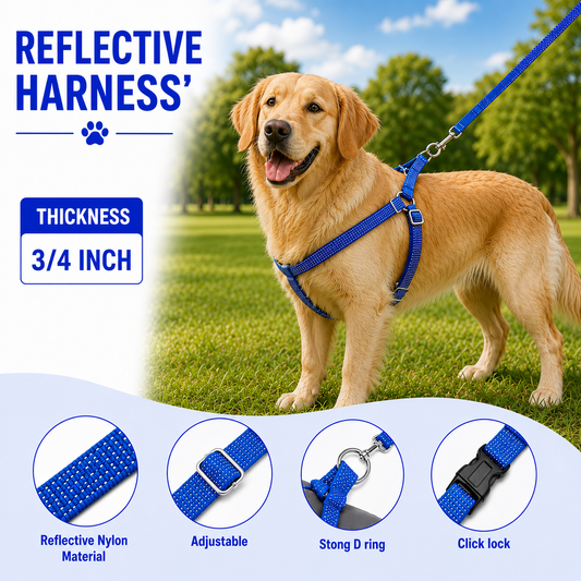 Reflective Dog Harness – Adjustable Nylon, Click-Lock