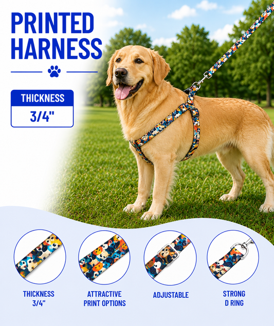 Printed Dog Harness with Click Lock – 3/4 Inch
