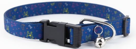 Kennel Adjustable Printed Nylon Puppy & Cat Collar with Click Buckle - Blue Bash Print