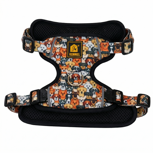 Kennel Multi Face Brown Print Full Body Harness | Adjustable No-Pull Harness | Soft, Lightweight & Comfortable