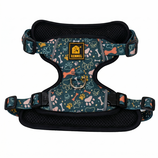 Kennel Green Bones Print Full Body Harness | Adjustable No-Pull Harness | Soft, Lightweight & Comfortable