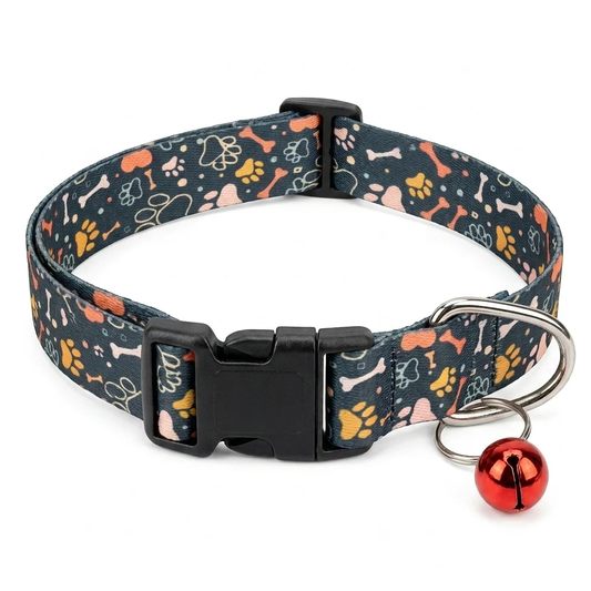 Kennel Green Bones Printed Puppy & Cat Collar with Bell
