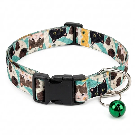 Kennel Adjustable Printed Nylon Cat & Puppy Collar – Smiley Kitty Print