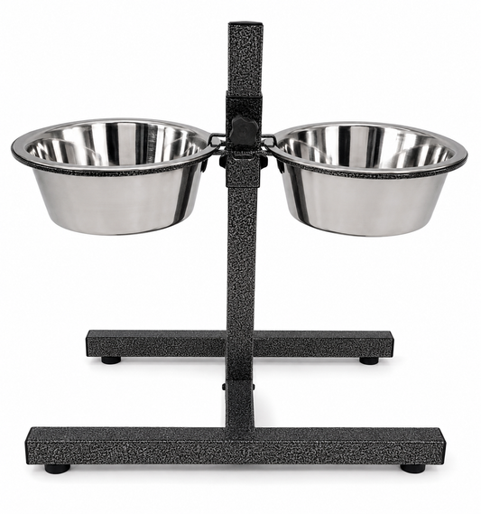 Kennel Adjustable Stand With Two Steel Feeding Bowls