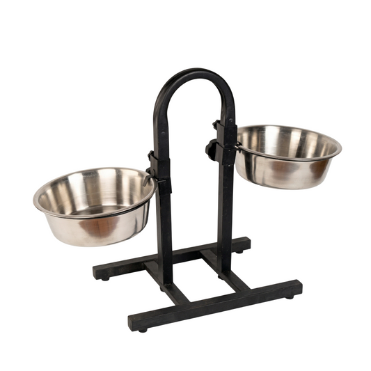 Kennel Adjustable Height Steel Feeding Bowl with U-Shaped Stand – Dual Elevated Pet Feeder