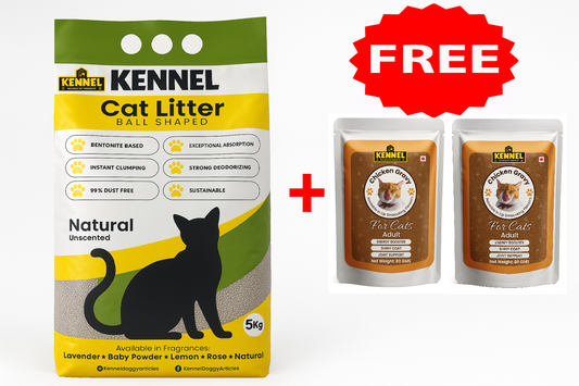 Kennel Cat Litter 5kg (White Ball-Shaped) + Free Chicken Gravy Cat Food 80g x 2