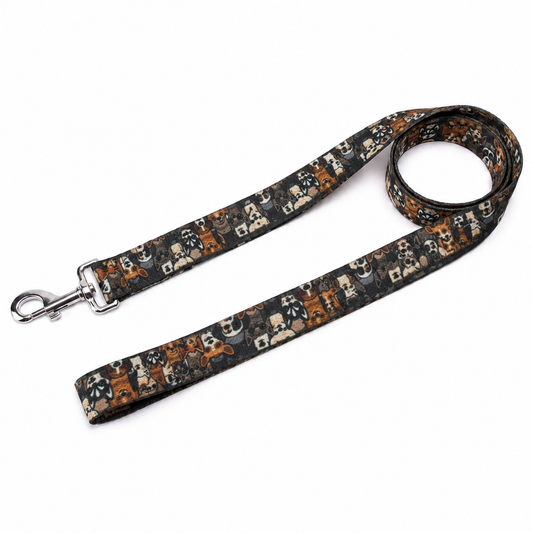 Brown Print Nylon Dog Leash – Multi-Face Design