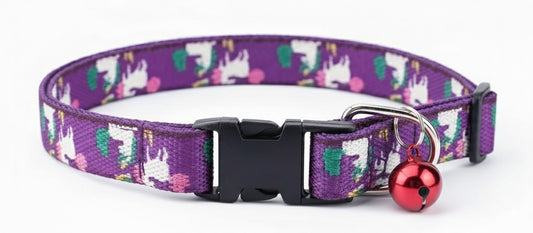 Kennel Adjustable Printed Puppy & Cat Collar with Click Buckle - Purple Unicorns Print