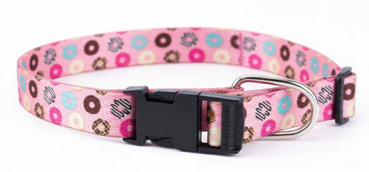 Kennel Adjustable Printed Nylon Dog Collar with Click Buckle – Pink Donuts Print