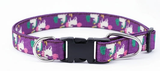 Kennel Adjustable Printed Nylon Dog Collar with Click Buckle – Purple Unicorns Print
