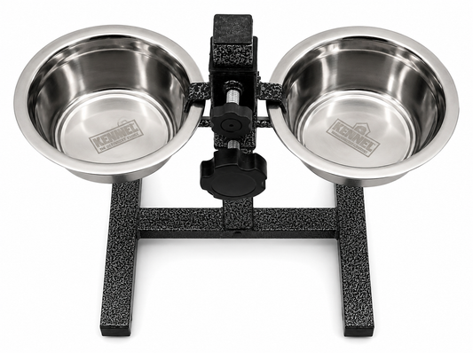 Kennel Adjustable Stand With Two Steel Feeding Bowls