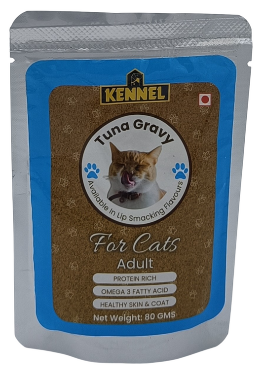 Kennel Tuna Gravy Adult Cat Food Pouch – Protein-Rich Wet Meal with Omega 3 for Healthy Skin & Coat