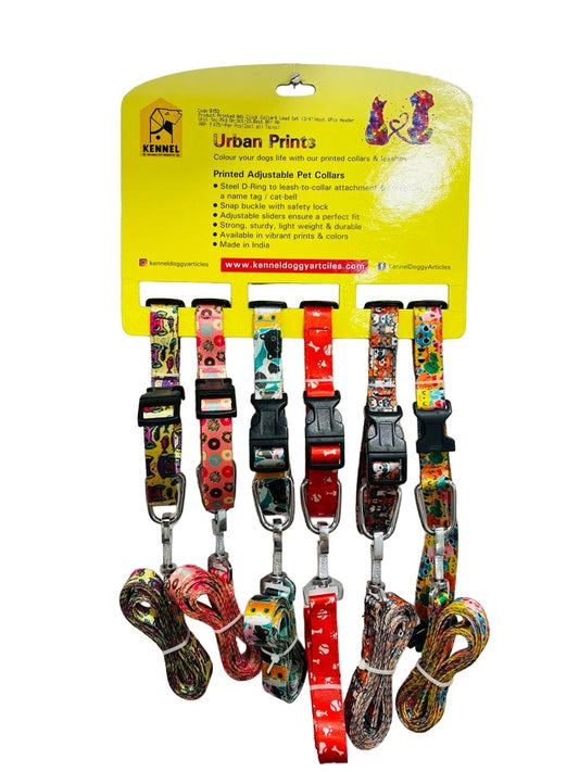 Kennel Printed Adjustable Nylon Dog Collar & Leash Set (3/4 Inch) – 6 Pcs Assorted Display Pack