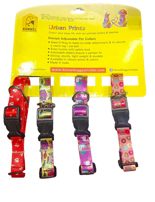 Kennel Adjustable Printed Nylon Dog Collar with Click Lock (3/4 Inch) – Assorted Colors