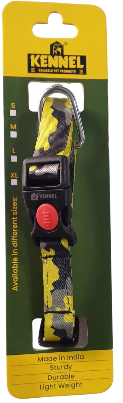 Kennel Premium Printed Nylon Dog Collar 3/4 Inch – Adjustable, Stylish & Durable Collar (Yellow Camouflage Design)