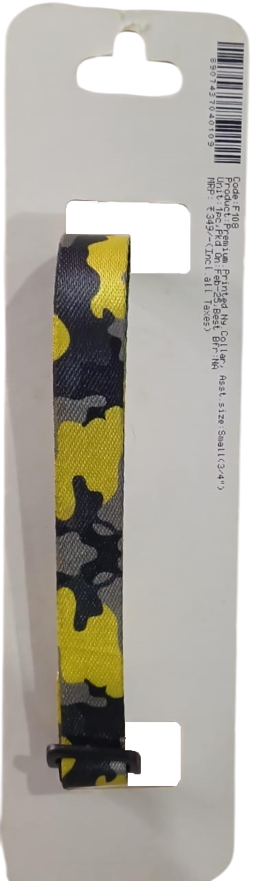 Kennel Premium Printed Nylon Dog Collar 3/4 Inch – Adjustable, Stylish & Durable Collar (Yellow Camouflage Design)