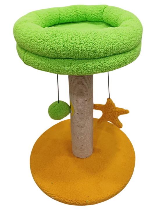Kennel Hanging Ball & Star Cat Tree with Sisal Scratching Post and Round Base