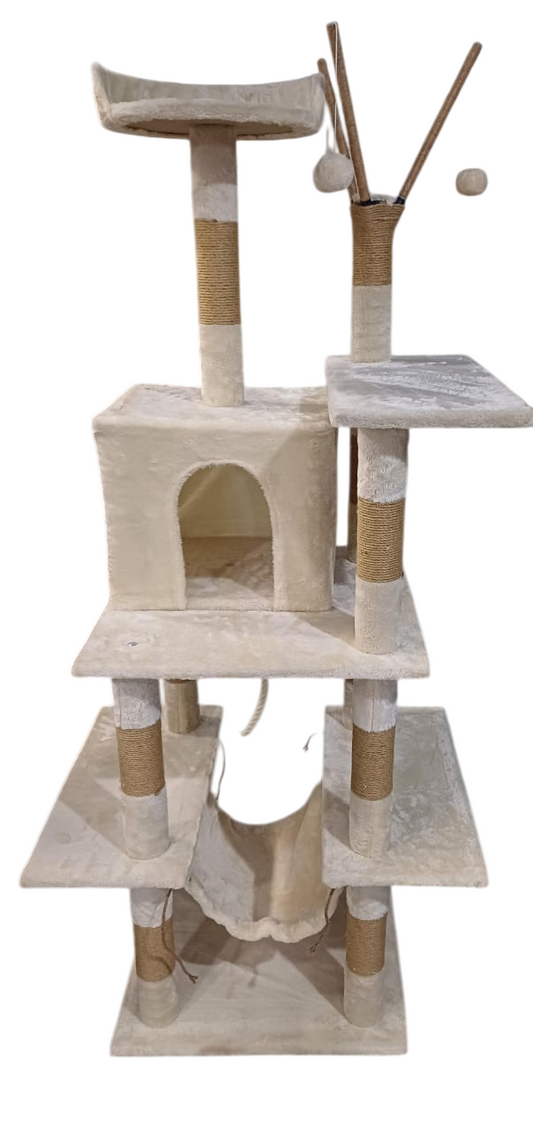 Kennel Sisal Scratching Posts Cat Tree – Multi-Level Cat Tower with Condo, Hammock & Toys