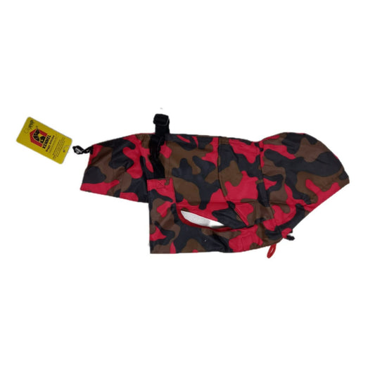 Kennel Printed Color Raincoat - Red | Waterproof Camouflage Dog Coat with Hood